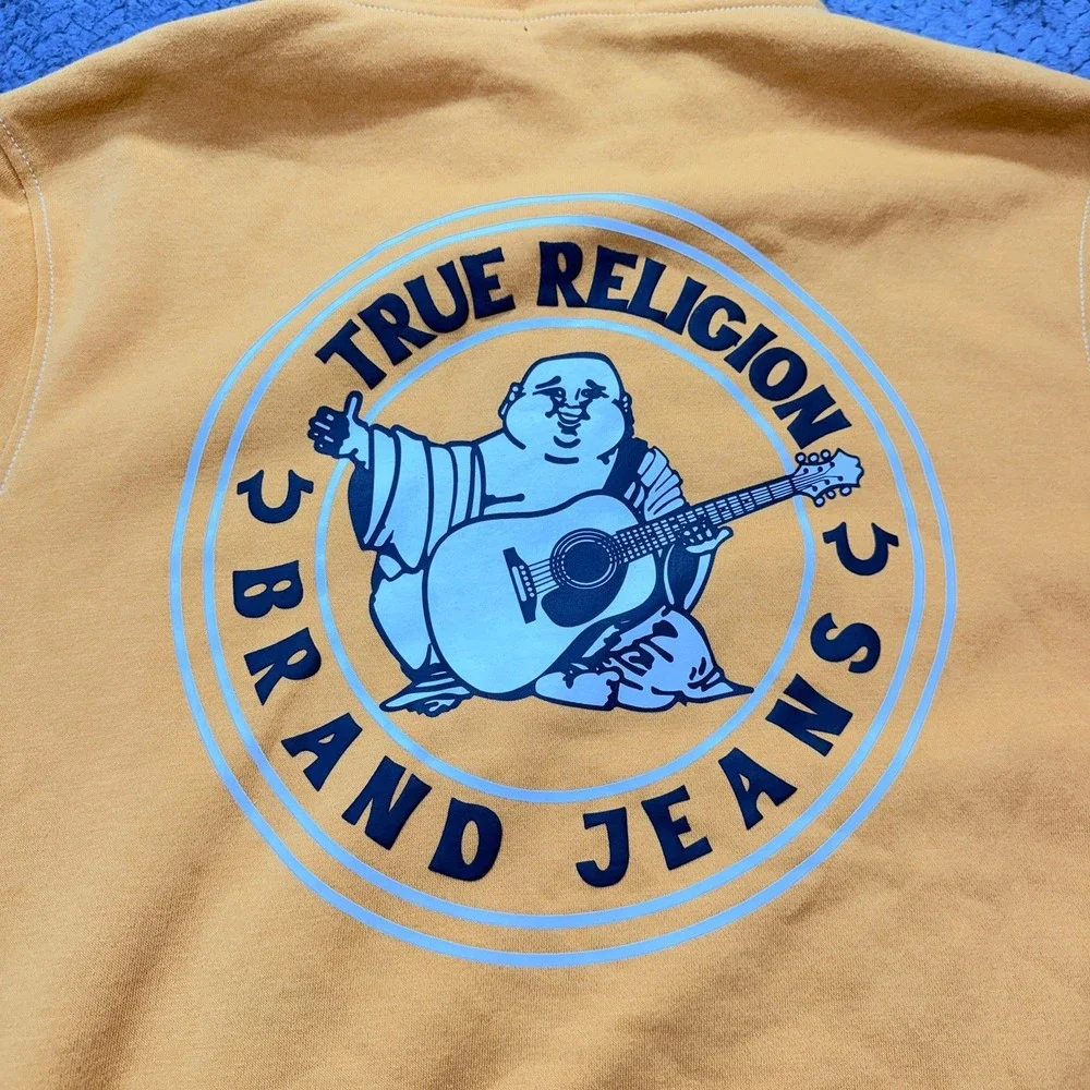 True Religion Zip Hoodie Mens XL Orange Buddha Logo Seal Sweatshirt